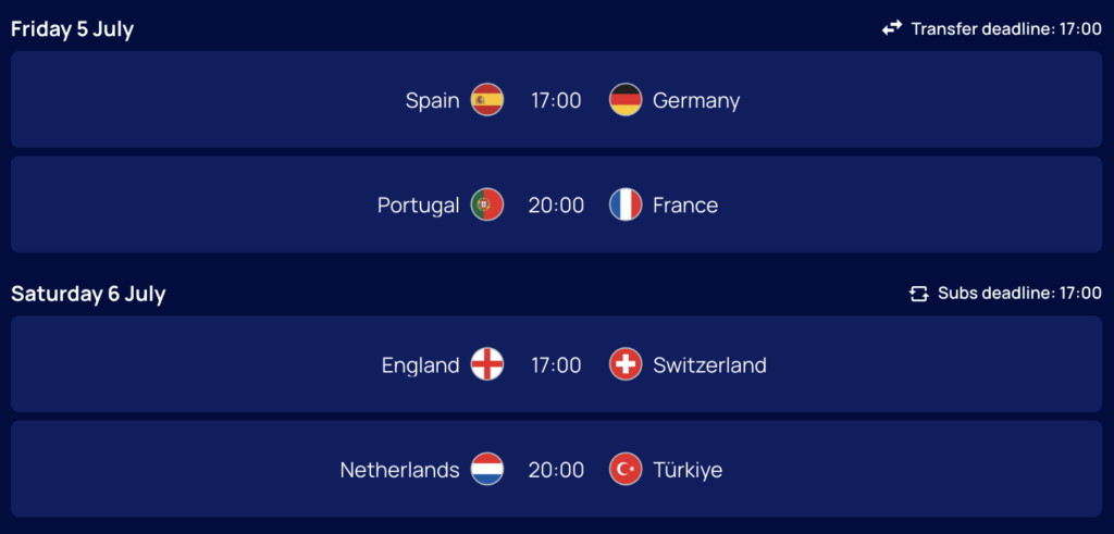 2024 Euro Fantasy MD5 Fixtures